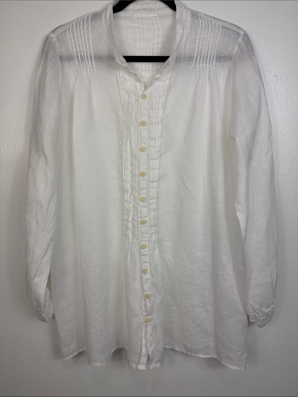 CP Shades White 100% Linen Pintuck Button Front Tunic Blouse USA Small - Picture 2 of 9